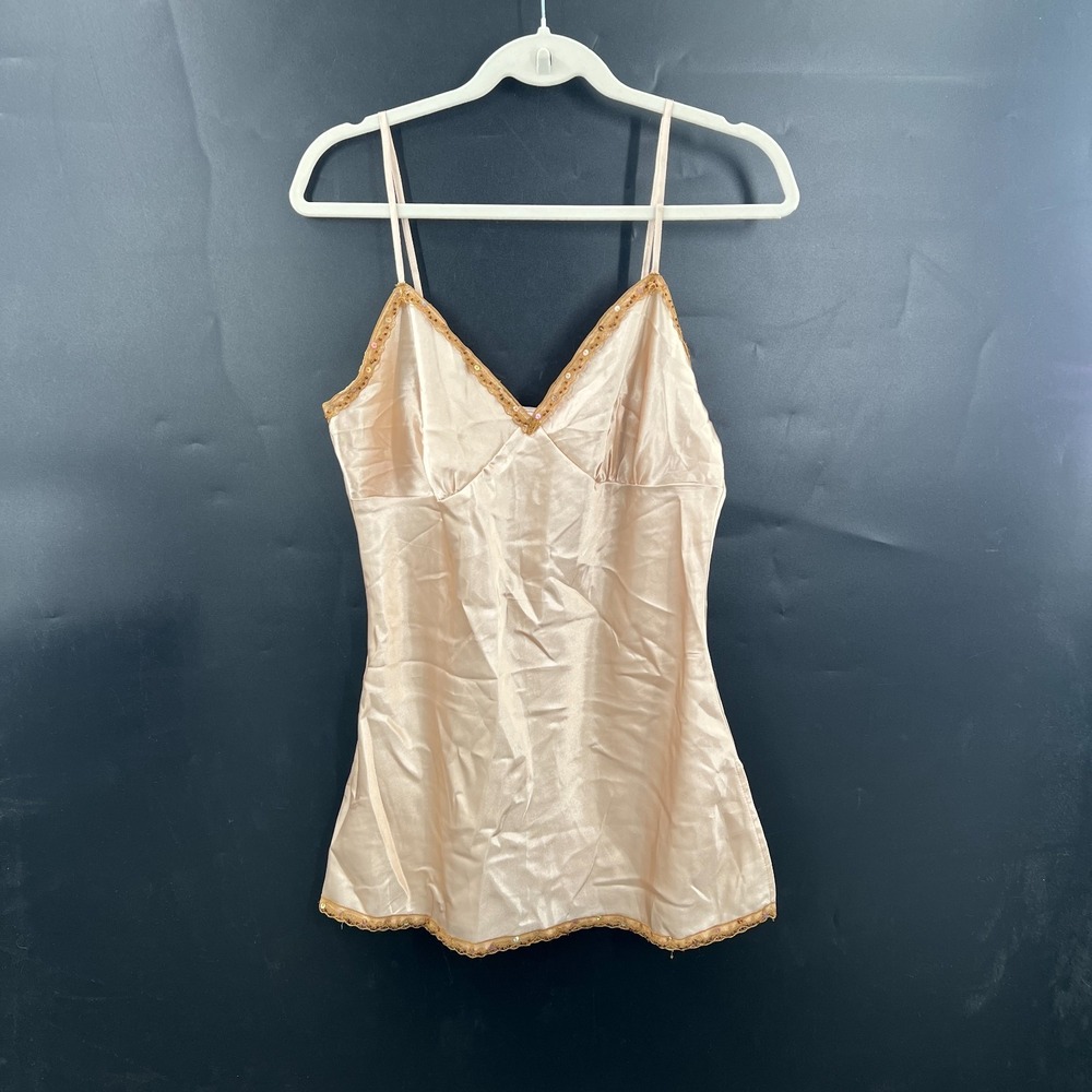 NEW xhilaration y2k deadstock satin lace tank top camisole tan brown fairycore L